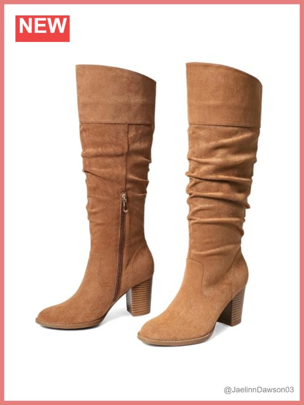 Women's Knee High Suede Boots Block Heel Winter Fall Pull On Zipper